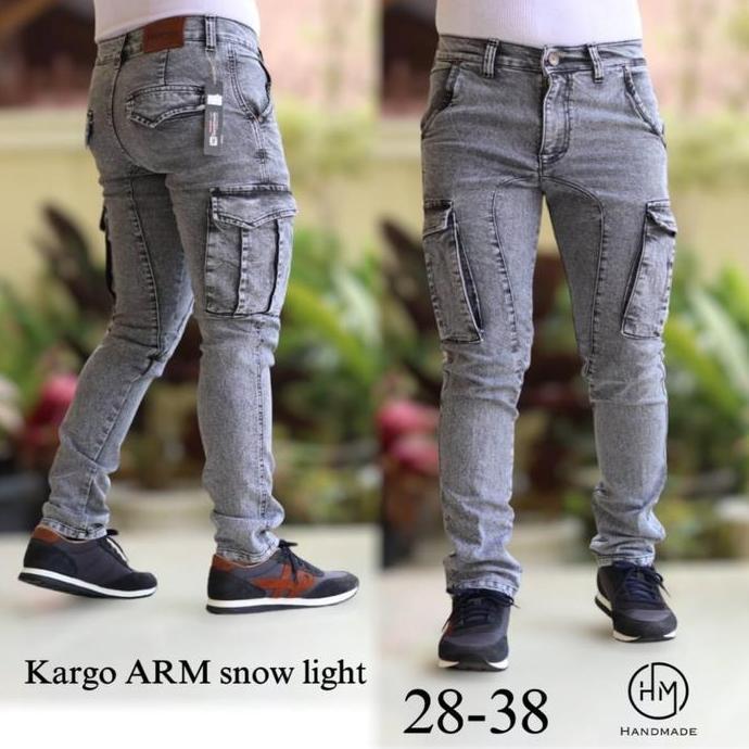Celana Jeans Cargo Pria Stretch Celana Panjang Pria Slim Fit