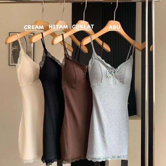 LNR Shop Midi Dress Dewasa dengan Pad Bra Cup Busa Ditambah Renda dan Pita Import Piyama Daster Baju