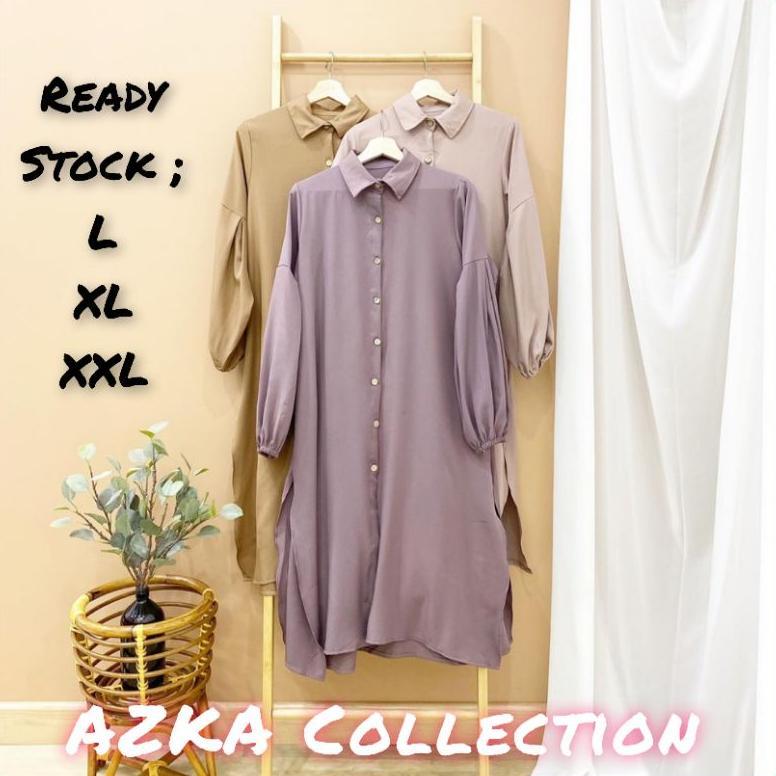 Tunik Kemeja Jumbo Wanita Lengan Balon 2022 Polos Panjang Putih Size L XL XXL Bahan Shakila Bottega 