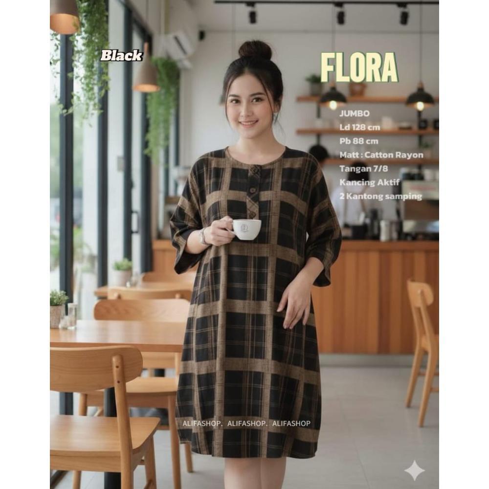 STEVIA FLORA TUNIK JUMBO OVERSIZE (L.D128)ATASAN BLUS BUSUI RAYON IMPORT MOTIF GARIS KOTAK WANITA DE