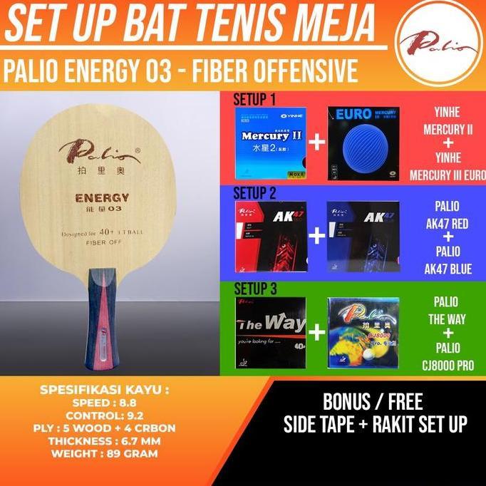 Paket Bat Pingpong Rakitan Palio Energy 03 Fiber Offensive Yinhe Palio
