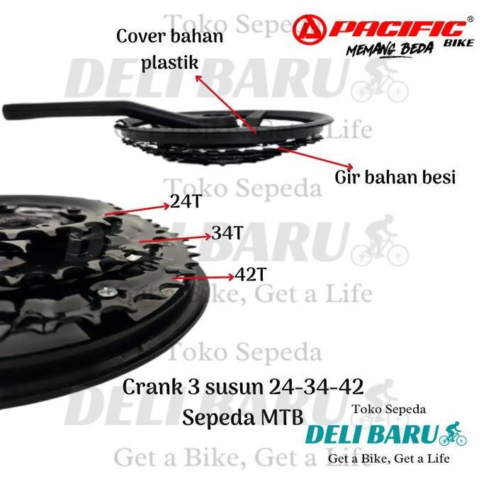 Pacific Crank Gear Tengah Chainwheel Gir 3 Susun 24 34 42T Sepeda Mtb