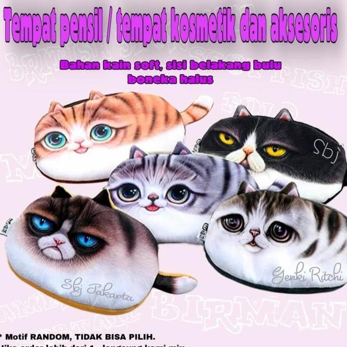 TEMPAT PENSIL KAIN LEMBUT CHUBBY CAT KOTAK PENSIL DOMPET MULTI FUNGSI