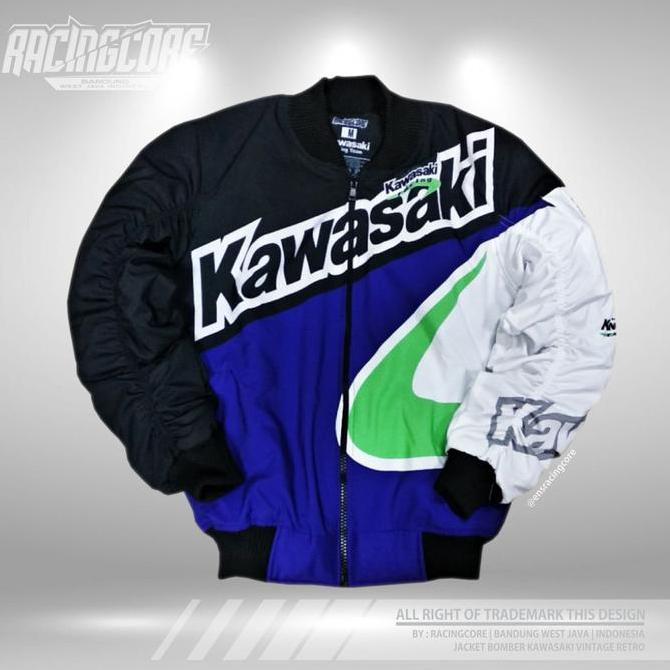 JAKET BOMBER RETRO KAWASAKI VINTAGE JAKET OUTDOOR BAHAN SOFT TASLAN WATEROOF UNISEX