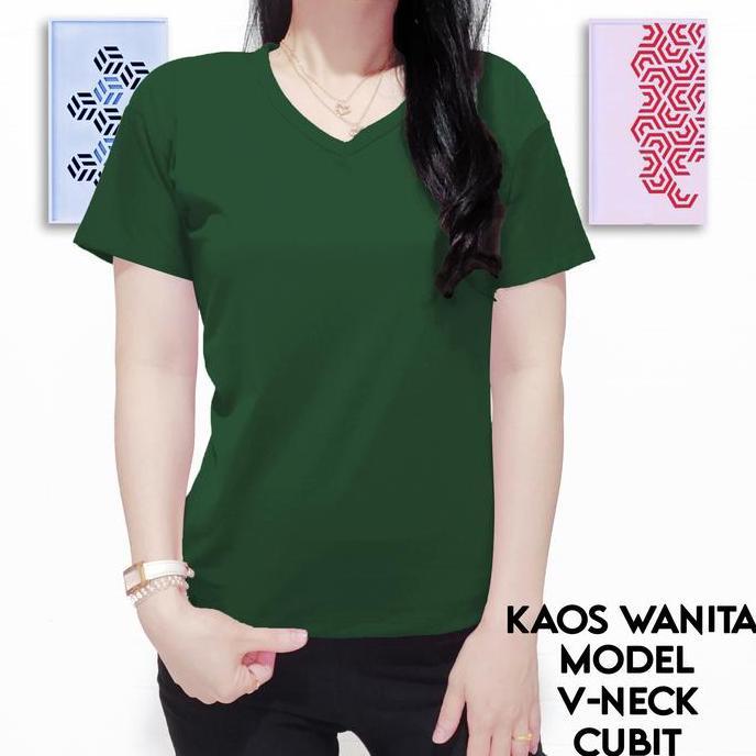 Promo Kaos Wanita Vneck Celin Cenoa Lengan Pendek Bahan Polyester Lembut Adem Melar