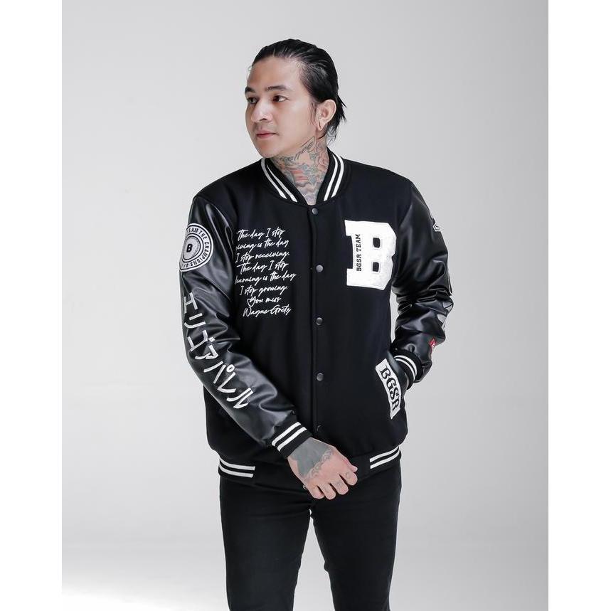 Kemeja Jaket Varcity Cowok Pria Hitam Fleece Cotton M L XL XXL BGSR