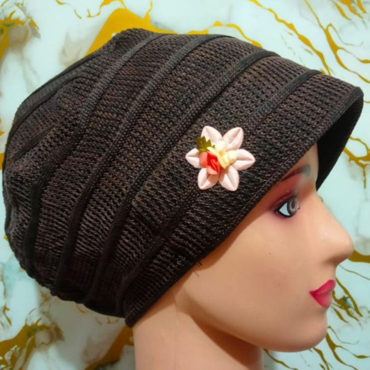 Ciput Turban Rajut  Bunga cantik Topi nenek | Inner Hijab Rajut Wanita | Ciput Rajut Anti Pusing & N