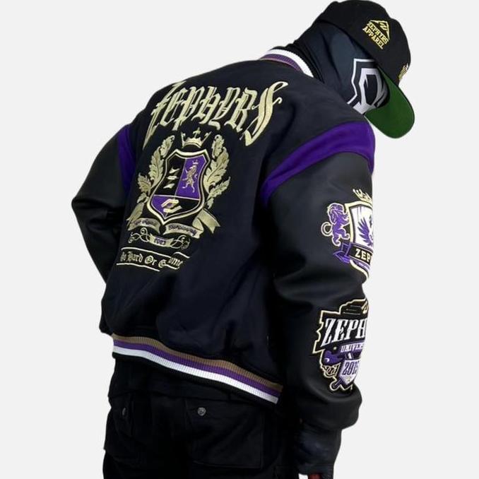 Jaket Varsity Black Skull Zephyrs Bordir