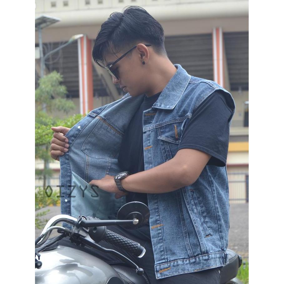Jeans Rompi Graysandwash Bordir size M-XXL - ROMPI DENIM - VEST DENIM Pria Tebal Keren Casual