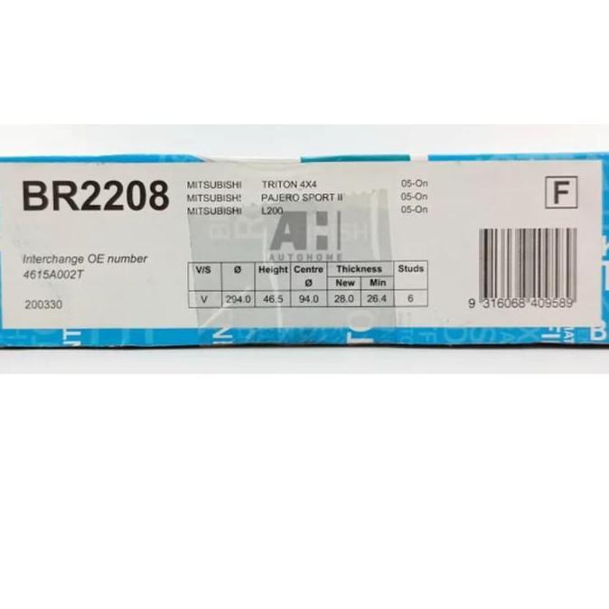 Piringan Cakram Pajero Sport 2008-2015 Bendix Disc Brake Rotor Br2208