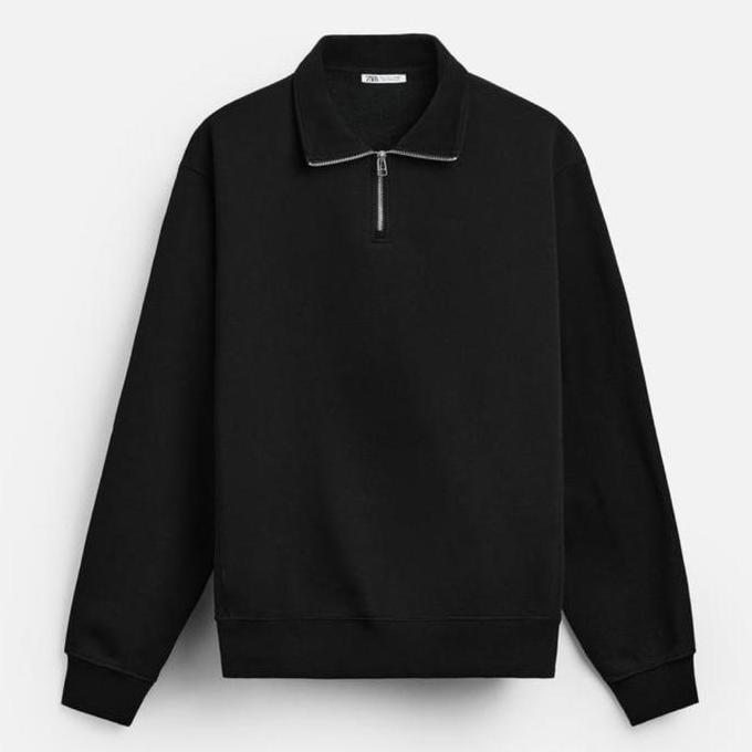 Sweatshirt Zara Pria Kerah Ritsleting Hitam Orinal