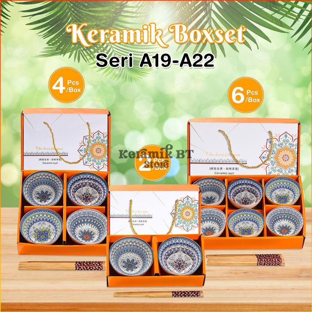 Hampers Parcel Gift Set Keramik Peralatan Makan Mangkok Keramik Lucu Gaya Japan Boxset Isi 4 Bowlset