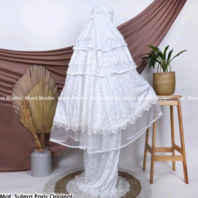 Mukena dewasa sutra Paris original pengantin Atasan Bawahan