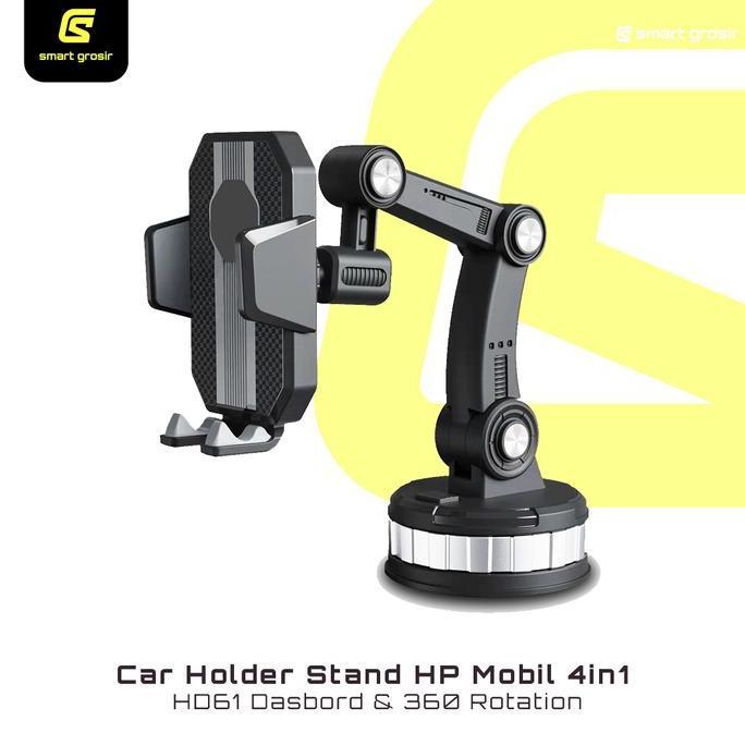 Holder Hp Mobil 4 in 1 HD61 Dudukan Handphone Universal Untuk Pemasangan Di Dashboard Kaca Meja Car 