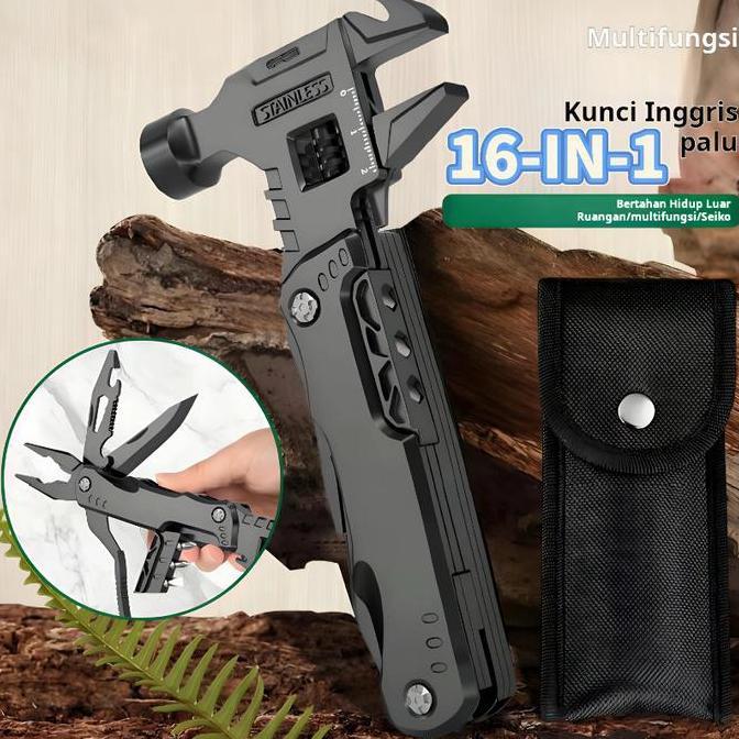 ernawilman89 - kunci tang lipat serbaguna 16-in-1 (untuk outdoor, emergency, toolkit mobil) lengkap 