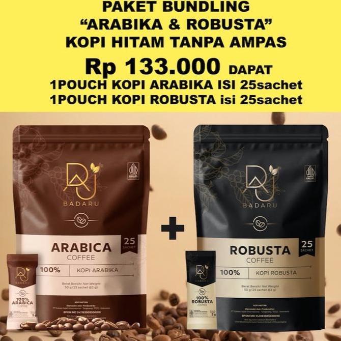 BUNDLING KOPI HITAM TANPA AMPAS 100% ARABIKA & 100% ROBUSTA ISI 25 sachet