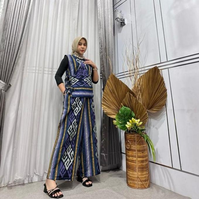 One set vira tenun by: kjr boutique Muslim Wanita Baju Celana Setelan Atasan Dewasa