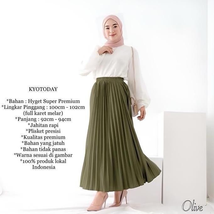 NEW ROK PLISKET PREMIUM WARNA OLIVE MUSLIM WANITA PANJANG BEST