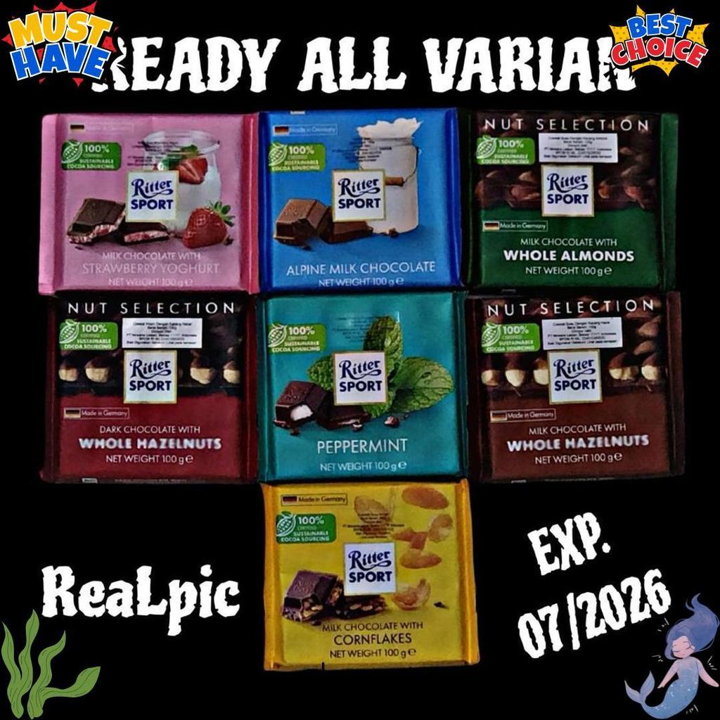 [Beli 3 Gratis 1 Snicker] Ritter Sport Chocolate 100Gr Varian Favorite/Coklat Sultan Premium Asal Je