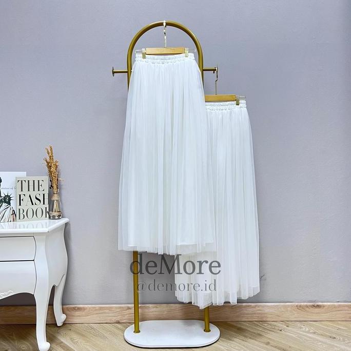 [Demore] - Rok Tutu Tile Panjang Wanita Putih Polos - Bawahan Casual Rempel Dewasa - Tulle Skirt Pes