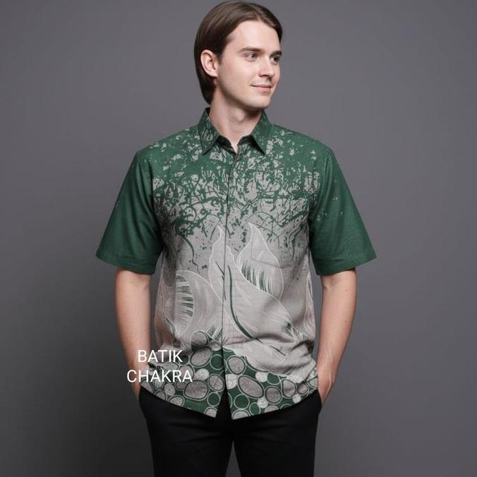 Hem batik pria HIJAU BOTOL lengan pendek bahan katun lapis furing motif terbaru kt15