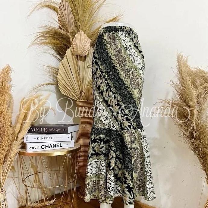 ZK - Rok Batik Plisket Duyung / Rok Duyung Plisket Batik Pesta Bawahan Panjang Wanita Hitam Semi Sil