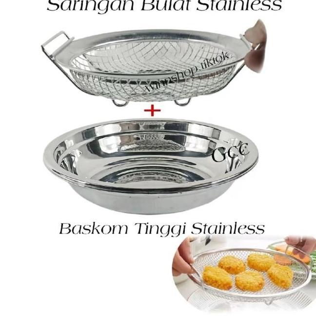 Alat Tiris Minyak Saringan Kukusan Rebus Gorengan Stainless Piring Saringan Bulat Gorengan Tempura P