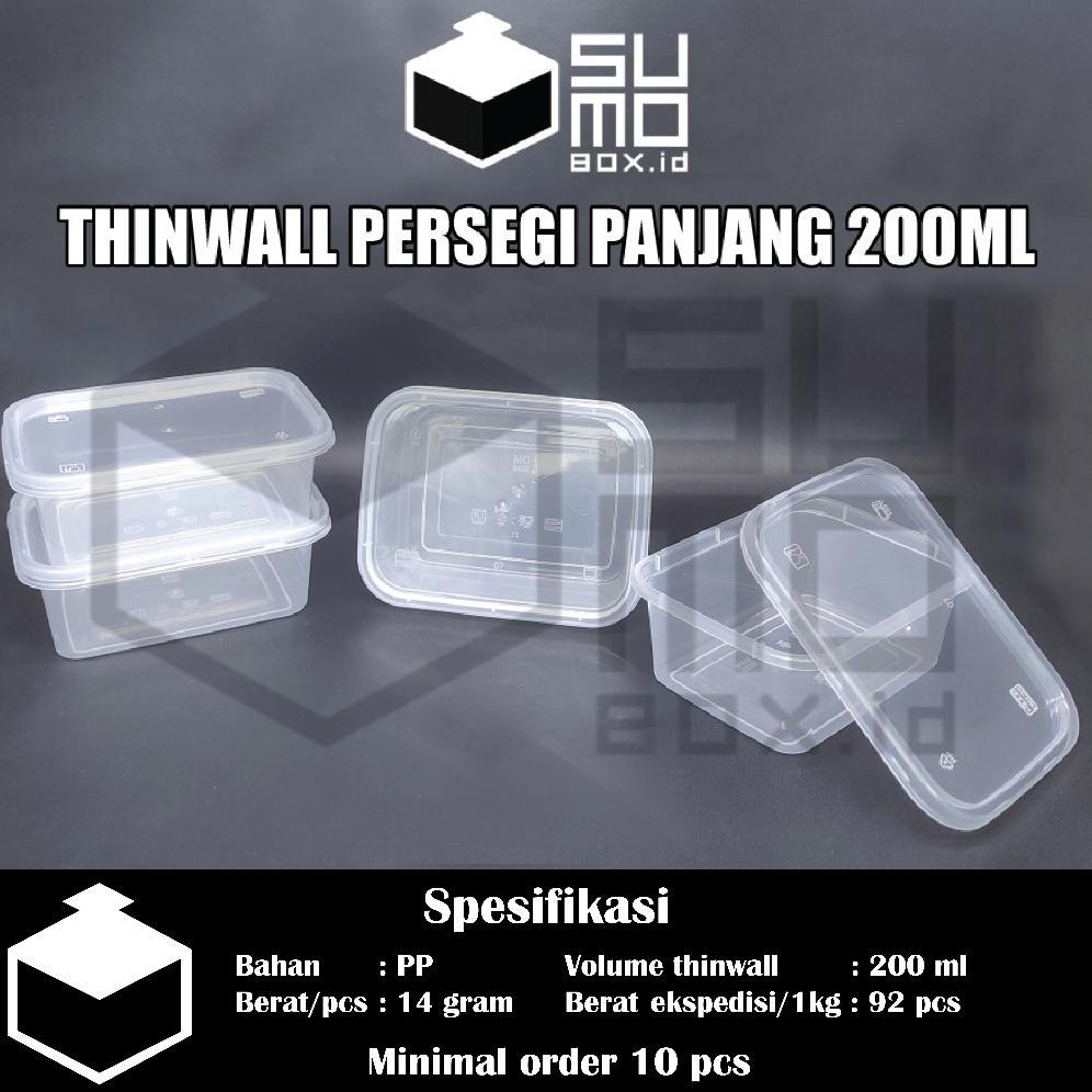 BEST DEALS THINWALL PERSEGI PANJANG 200ML + TUTUP / WADAH PLASTIK BOX DESSERT KONTAINER 200 ML [ECER