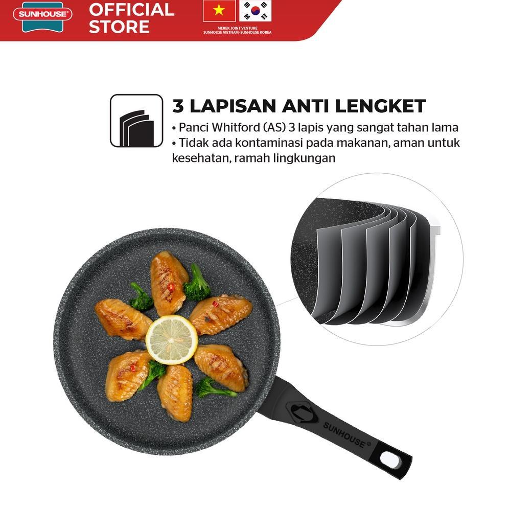 New Sunhouse Sbd24 Marble Frypan Anti Lengket Hitam 24 Cm 1 Pcs