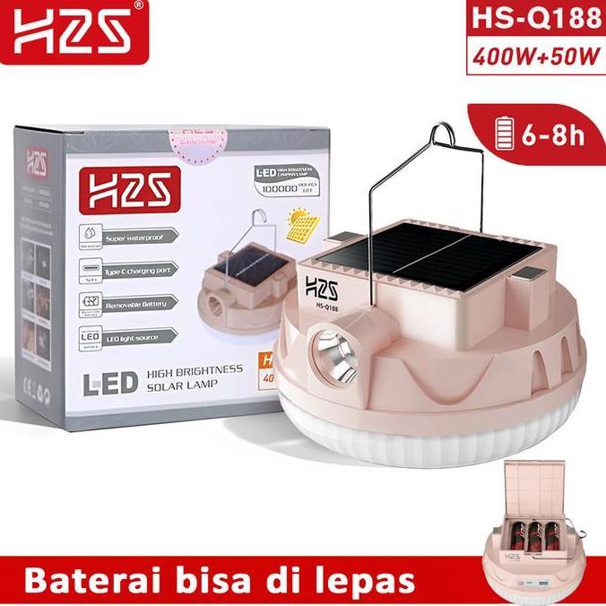 H2S Lampu LED Emergency UFO + Senter HS-Q188 Solar Panel 400w + 50w Baterai Lepas