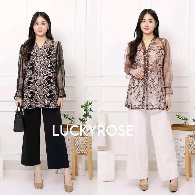 Rocu Outer Tunik Brukat Cardigan Brokat Lengan Pendek atasan outher brukat Outer Brokat Kondangan Le