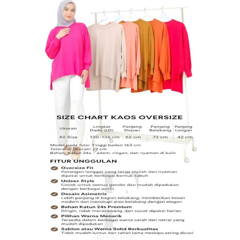 Kaos Oversize Jumbo Tunik Lengan Panjang Ld 130 Atasan Tunik Polos Wanita Ld 130 Limited