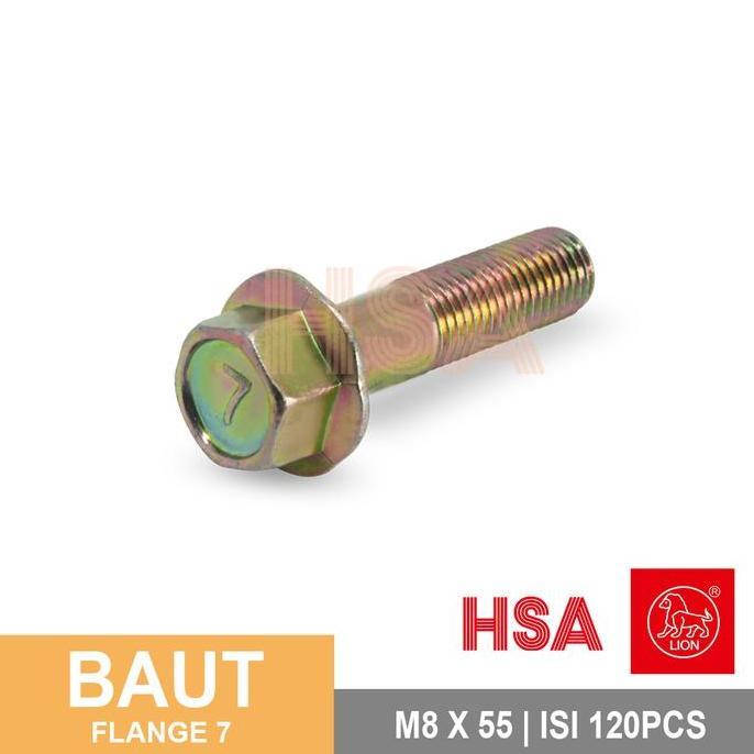 Baut Flange / Flange Bolt 7 Kuning Lion M8 X 55 | Isi 120/Ktk Terbatas