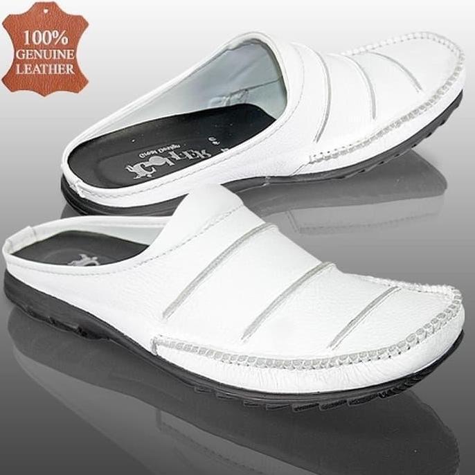sepatu sandal bustong pria kulit putih sandal bustong putih kulit asli