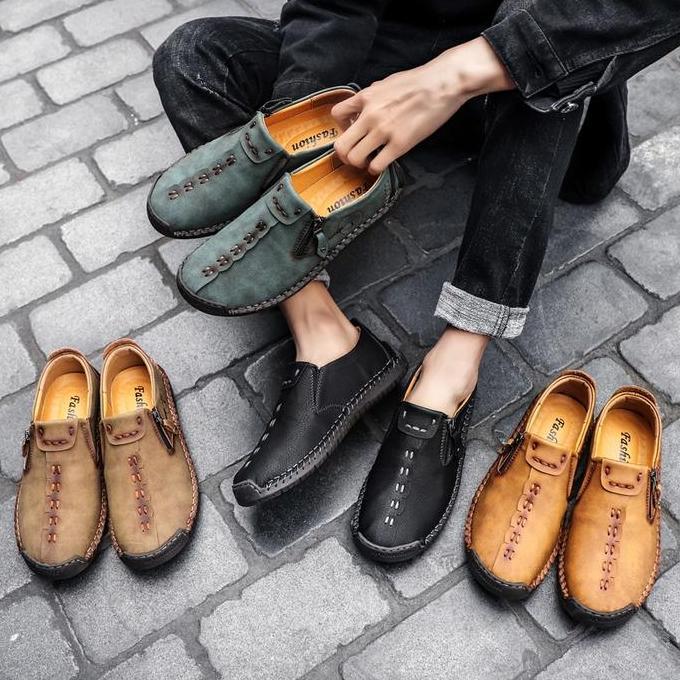 Sepatu Pria Slip On Loafers Pantofel Pria Tanpa Tali Kulit Sapi ORINAL