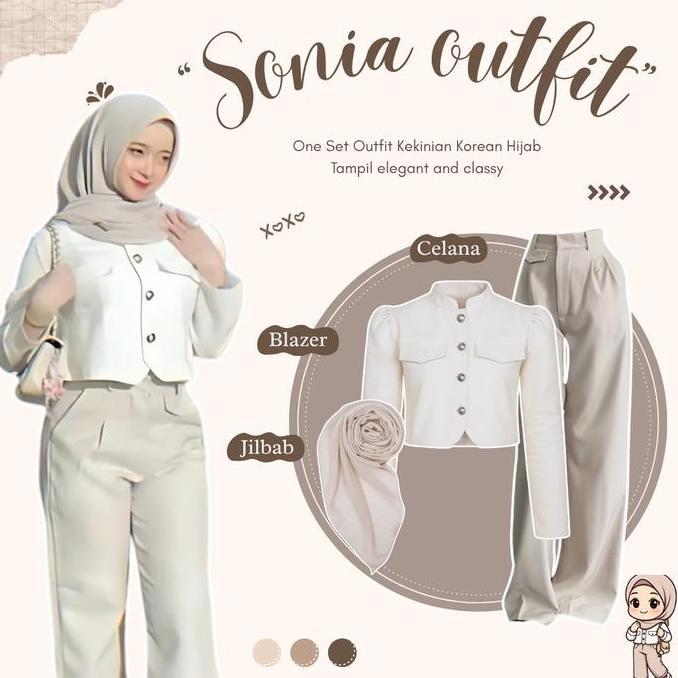 Setelan One Set 3in1 Kekinian | OOTD Style | Outfit Ngopi Trend | BlazzerCelana Hijab - CM155N Nyama