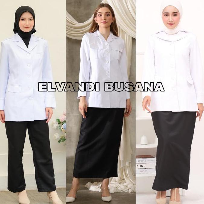 Atasan putih jas wanita / Seragam kerja blazer wanita / Atasan Putih Polos / Atasan putih baju guru 
