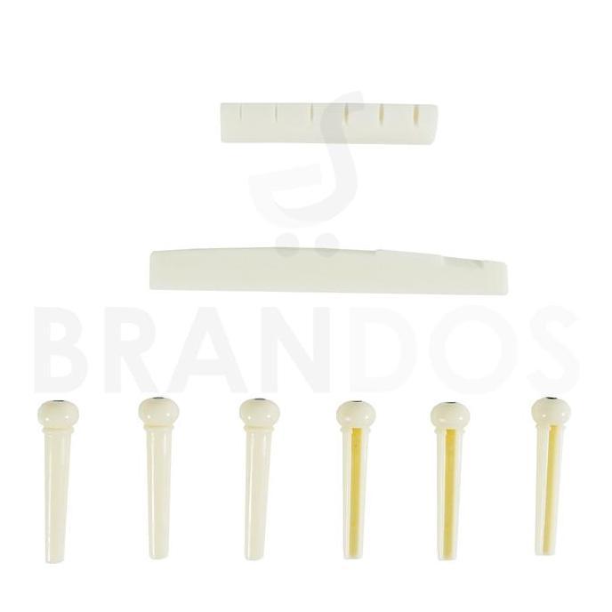 Nut + Saddle Bridge + Pin ABS (6 pcs) Tulang Sapi Gitar Akustik PUTIH