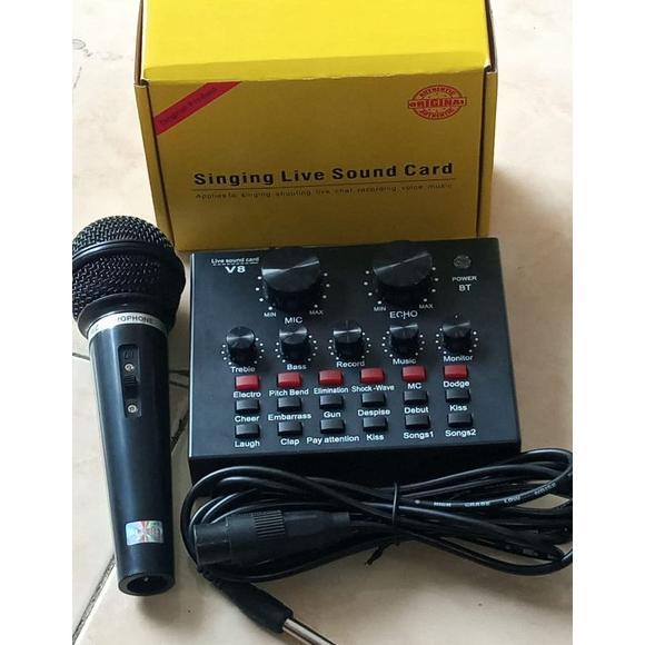 Sound Card V8 Bluetooth Karaoke Live + Mic Kabel