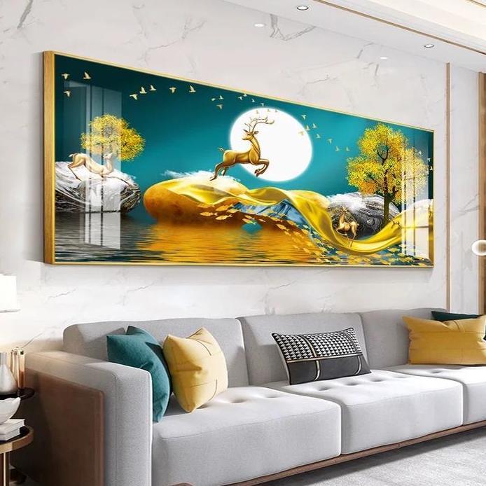 Lukisan Dinding 5D Porcelain - Motif Pohon Emas - Bingkai Alumunium Detail Diamond