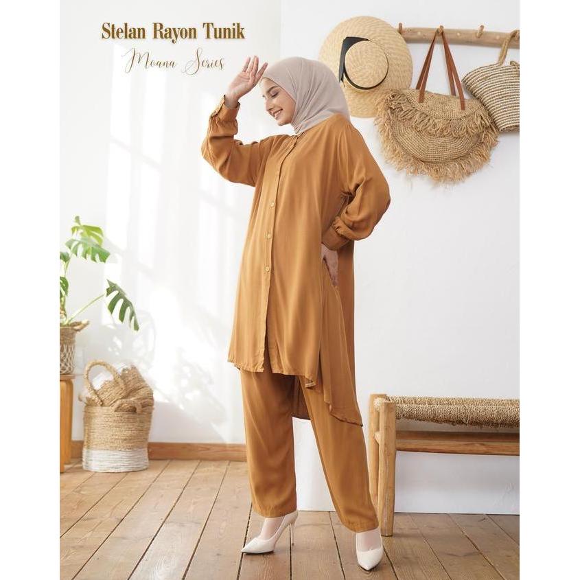 Blouse  Set Tunik Outer Rayon Twill Elizza Moselm wear Polos Katun