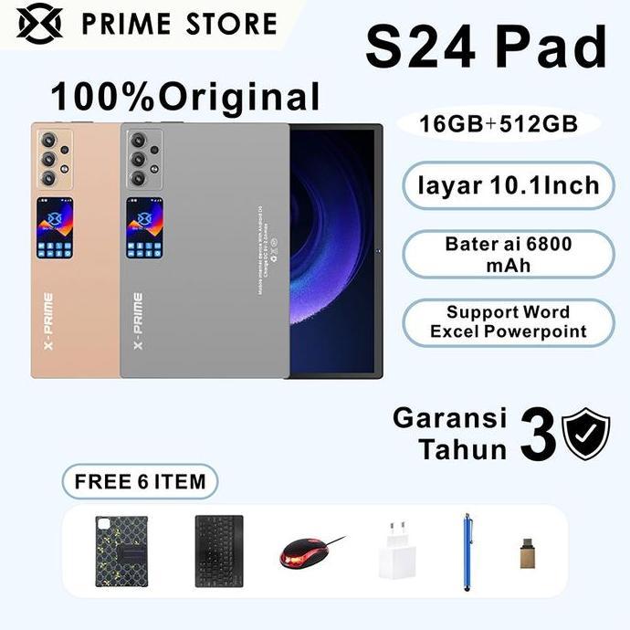 X-PRIME Tablet S24 PAD 5G 512GB Layar 10.1 inch Wifi 6 Gaming Nonton Kerja Mediatek 6799 16GB RAM 68