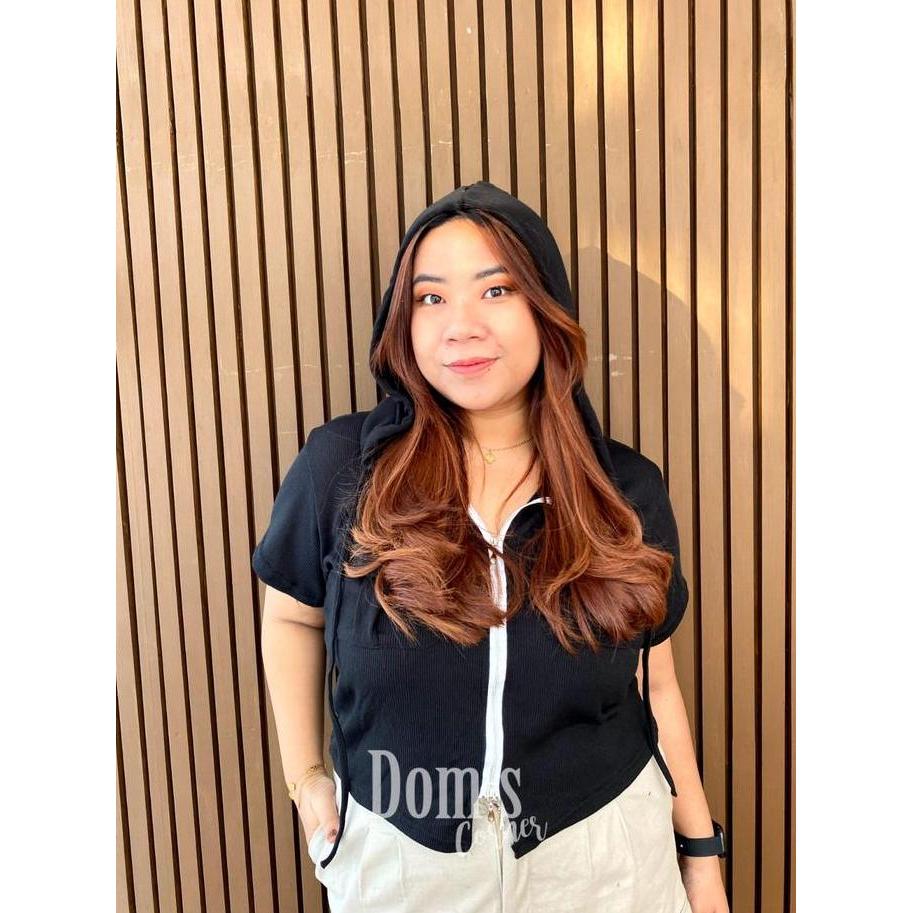 Murah Domscorner - Hee Kyung Hoodie Blouse - Atasan Zipper Dua Arah - Short Sleeve Jacket - Outer Bl