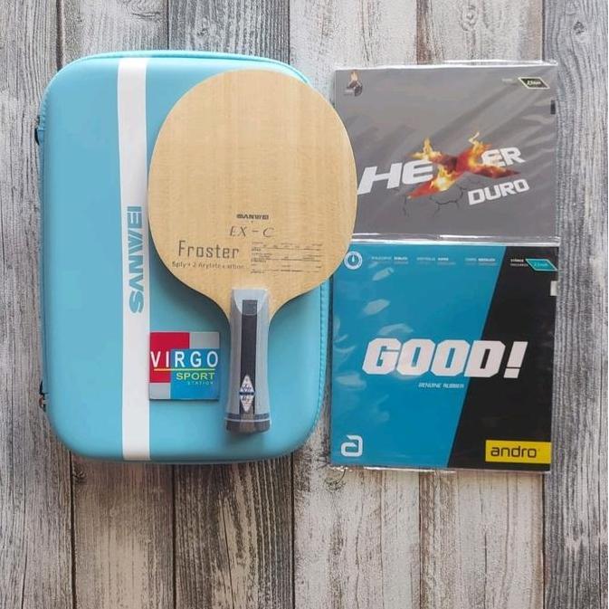Paket Rakit Sanwei Froster ALC carbon kayu bat bet pingpong tenis meja