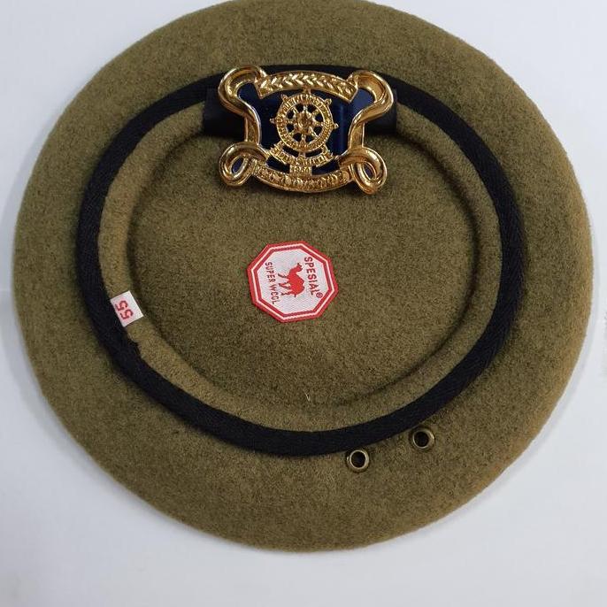 Baret Camel Pol pp Kupu Mika Dan Emblem  | Baret Camel Army | Topi Baret Unta Merah
