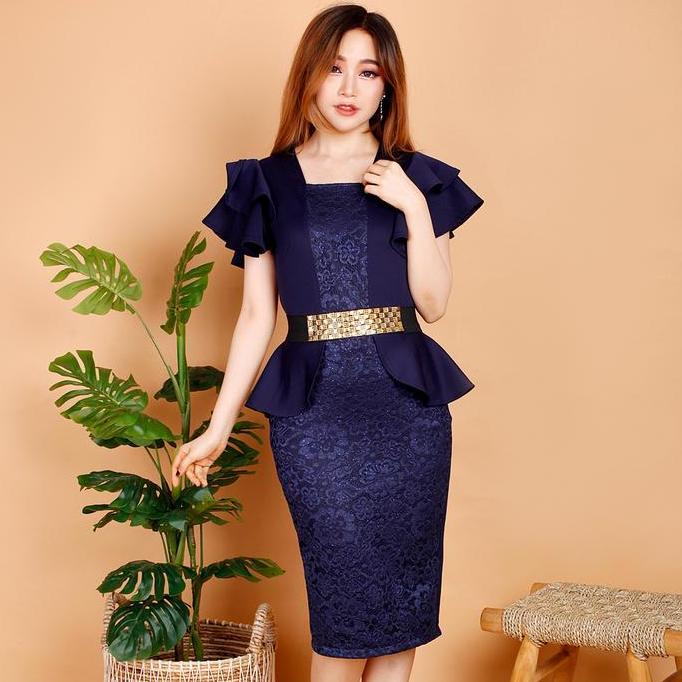Xyxy- Ks #109 #Fashion Wanita , Dres Rok Span Scuba Import Premium Kombinasi Brukat Gliter Free Belt