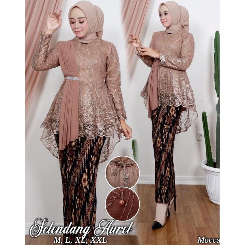 Setelan kebaya selendang brokat tulle termurah setelan kebaya Pesta Modern kebaya Aurora selendang k