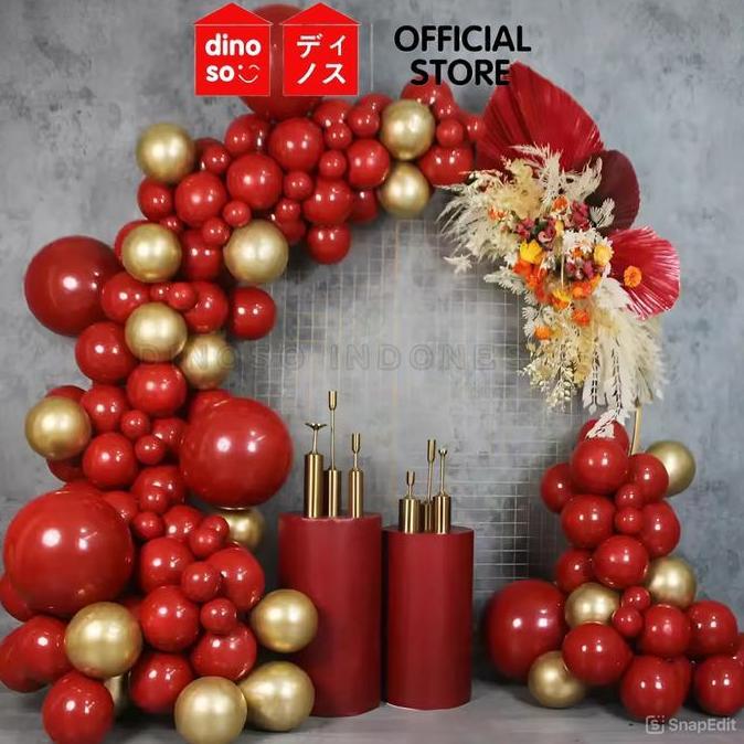 DINOSO Balon Set Dekorasi Merah Maroon Karangan Garland Balon Set Dekorasi Pesta Ulang Tahun Warna M