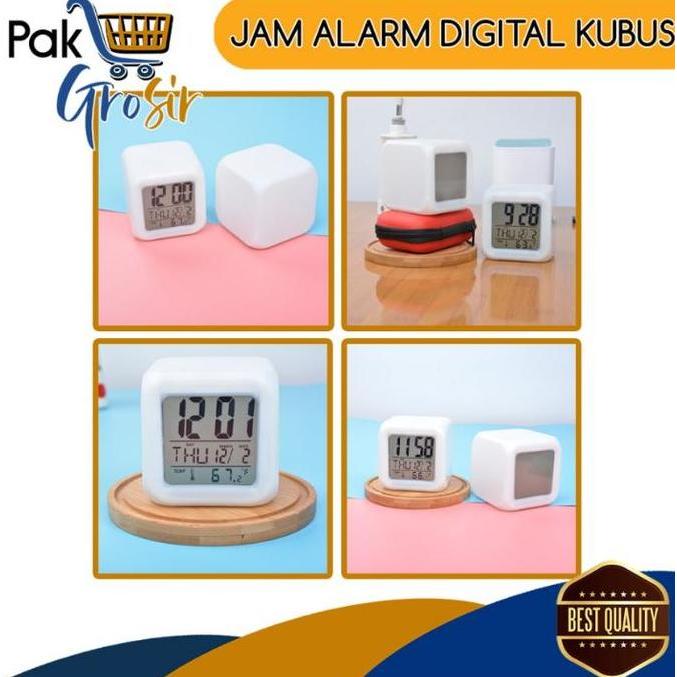 Dekdok- Pg Jam Led Meja Kubus Digital Alarm Berubah 7 Warna Moody Clock Glowing