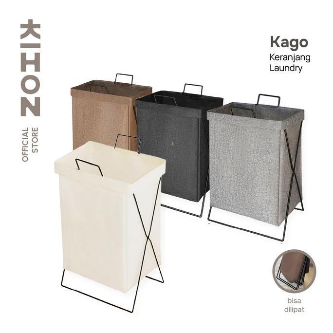 KIHON KAGO Keranjang Laundry Lipat Minimalis  Dapat Dilipat Dilengkapi Rangka Besi Penyangga